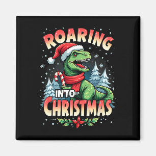 Roaring in Christmas Kids Girls Funny Dinosaur X Magnet