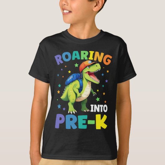 Roaring in Pre-K Dinosaurier, um zurück in die Sch T-Shirt (Vorderseite)