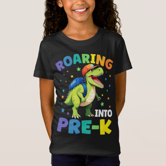 Roaring in Pre-K Dinosaurier, um zurück in die Sch T-Shirt (Vorderseite)