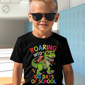 Roaring into 100 Days of School Dinosaur– Fun Kids T-Shirt