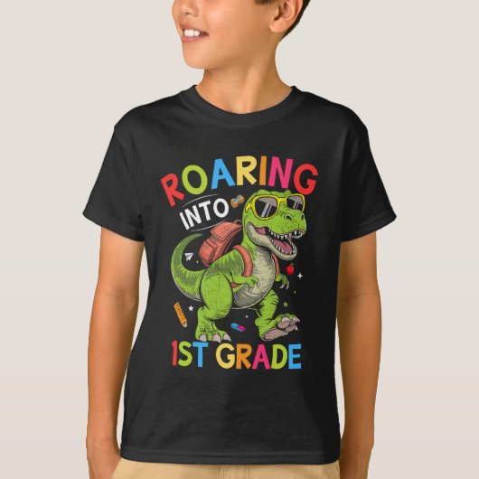Roaring into 1st Grade Dinosaur – Back to School T-Shirt (Vorderseite)