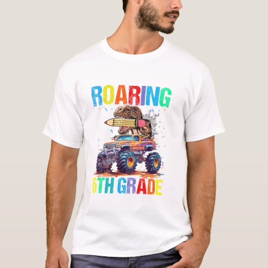 Roaring Into 6th Grade Dinosaur T-Shirt (Vorderseite)