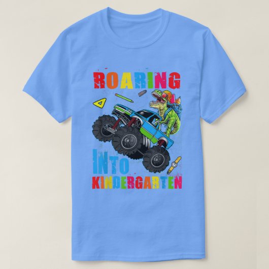 Roaring Into Kindergarten Dinosaur Truck Back To S T-Shirt (Design vorne)