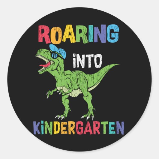Roaring Kindergarten Back School T rex Dinosaurier Runder Aufkleber (Vorderseite)