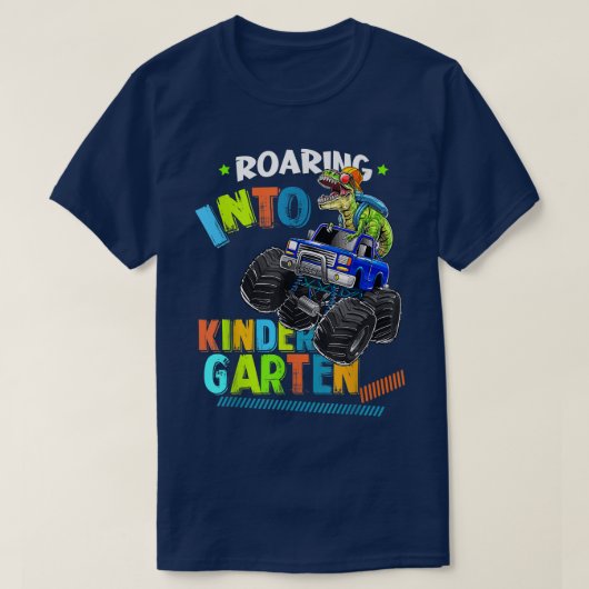 Roaring Kindergarten Dinosaur Monster Truck Back t T-Shirt (Design vorne)