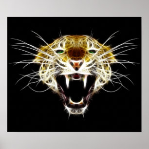 Roaring Leopard Head Cat Poster
