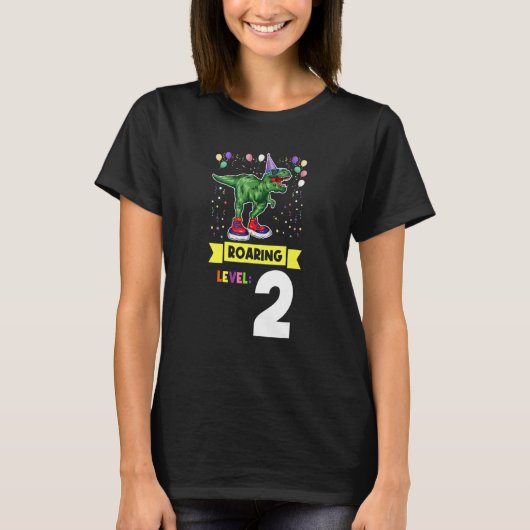 Roaring Level 2 Geburtstag Junge T-Shirt (Vorderseite)