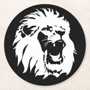 Roaring Lion Face Runder Pappuntersetzer