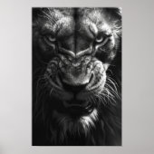 Roaring Lion Front View Fotorealistisch Schwarz un Poster (Vorne)