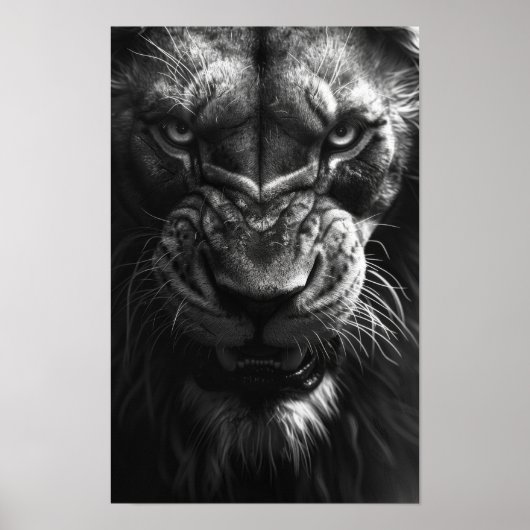 Roaring Lion Front View Fotorealistisch Schwarz un Poster (Vorne)