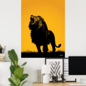 Roaring Lion Poster - Schwarze Silhouette auf Gelb (Heimbüro)