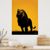 Roaring Lion Poster - Schwarze Silhouette auf Gelb (Küche)