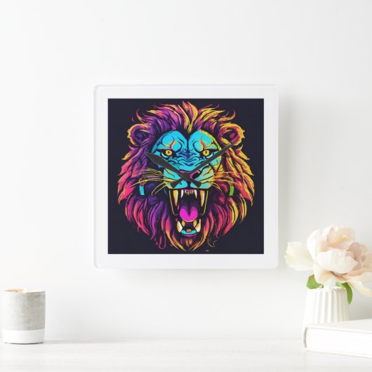 "Roaring Majesty Tiger Face Wall Clock" Quadratische Wanduhr (Zuhause)