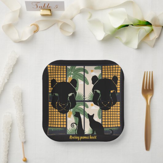 Roaring Pumas Hearts Pappteller (Hochzeit)