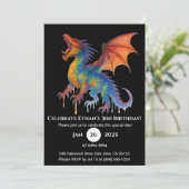 Roaring Rainbow Dragon Birthday Einladung (Stehend Vorderseite)