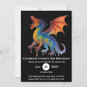 Roaring Rainbow Dragon Birthday Einladung