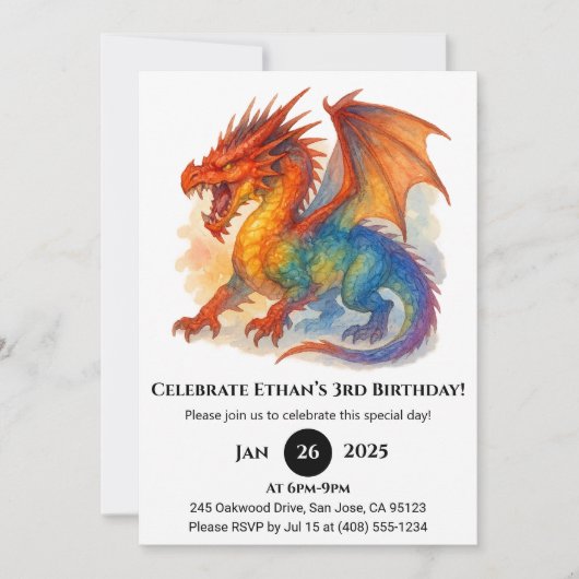 Roaring Rainbow Dragon Birthday Einladung (Vorderseite)