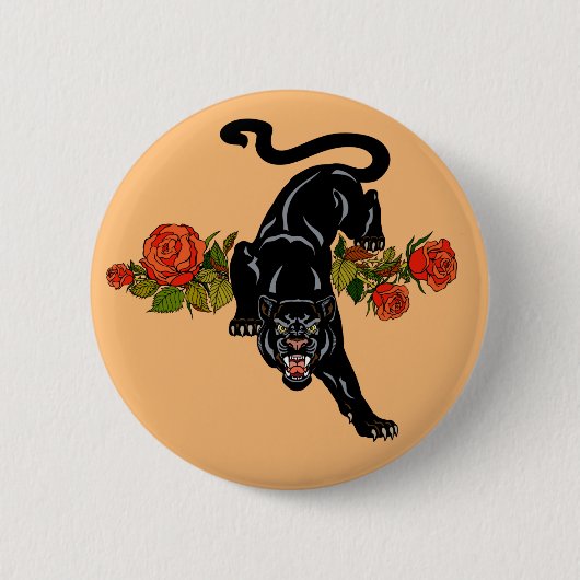 Roaring schwarzer Panther und blühende Rose Taste Button (Vorderseite)