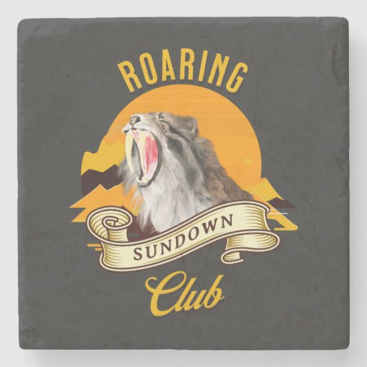 Roaring Sundown Club Saberzahntiger Steinuntersetzer (Vorderseite)