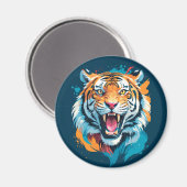 Roaring Tiger Face Magnet (Vorderseite/Rückseite)
