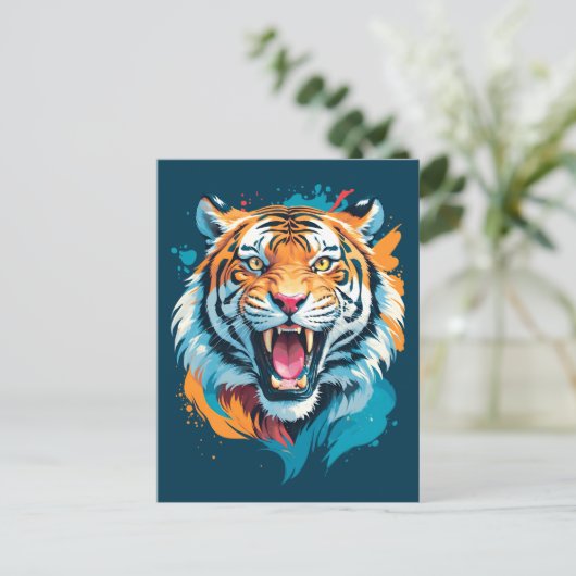 Roaring Tiger Face Postkarte (Stehend Vorderseite)