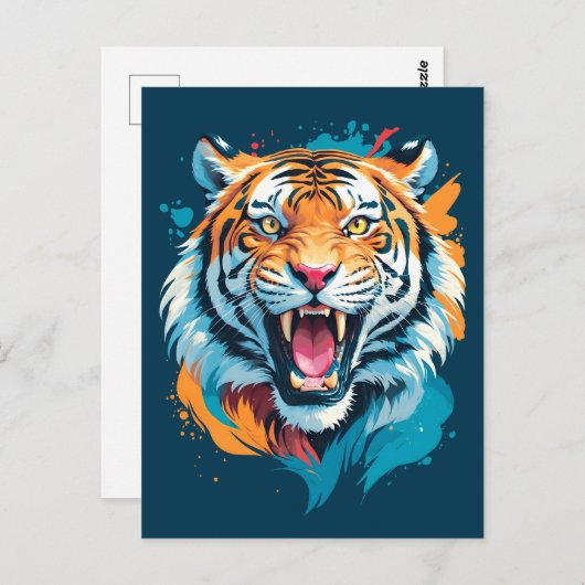 Roaring Tiger Face Postkarte (Vorne/Hinten)