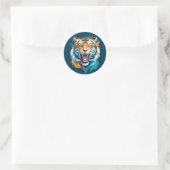 Roaring Tiger Face Runder Aufkleber (Tasche)