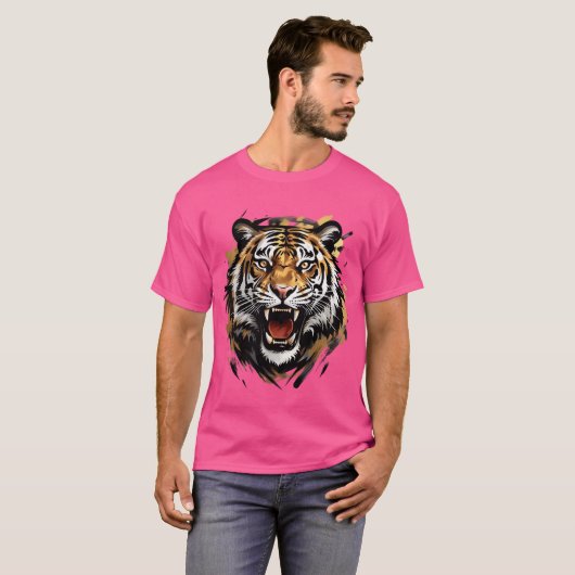 Roaring Tiger Face Vector Illustration T-Shirt (Vorne ganz)