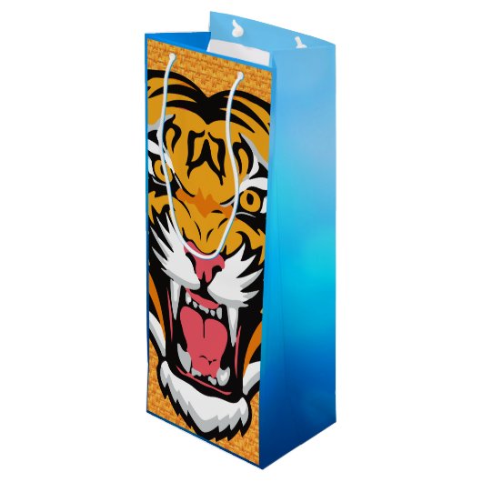 Roaring Tiger Head-25818 Reiseumarmung Geschenktüte Für Weinflaschen (Rückseite Schrägansicht)