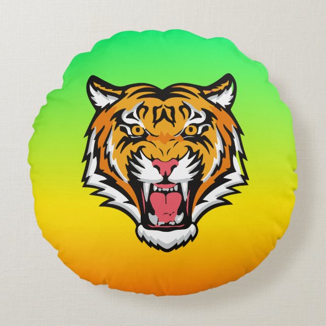 Roaring Tiger Head-25818 Rundes Kissen (Vorderseite)