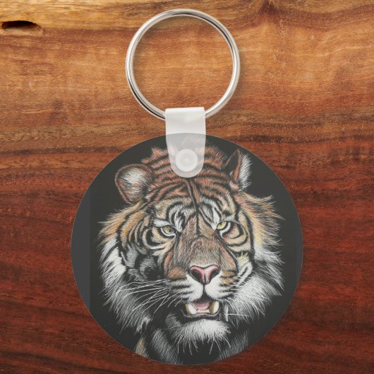 Roaring Tiger in Scratch Board Schlüsselanhänger (Vorderseite)