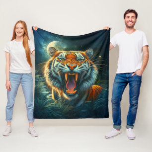 Roaring Tiger Moonlit Dschungel Fleecedecke