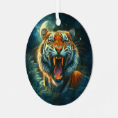 Roaring Tiger Moonlit Dschungel Ornament Aus Metall (Vorderseite links)