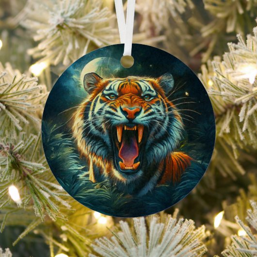 Roaring Tiger Moonlit Dschungel Ornament Aus Metall (InSitu)