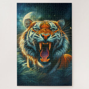 Roaring Tiger Moonlit Dschungel Puzzle