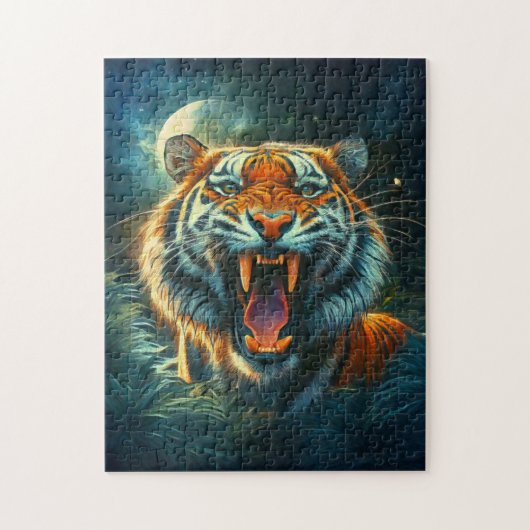 Roaring Tiger Moonlit Dschungel Puzzle (Vertikal)