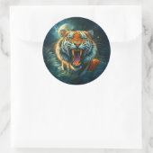 Roaring Tiger Moonlit Dschungel Runder Aufkleber (Tasche)
