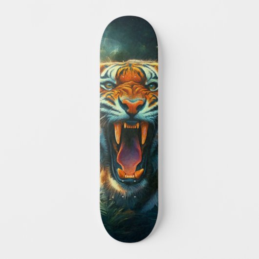 Roaring Tiger Moonlit Dschungel Skateboard (Vorderseite)