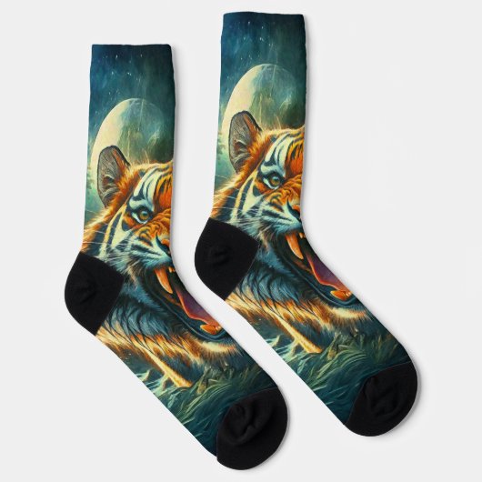Roaring Tiger Moonlit Dschungel Socken (Rechts)