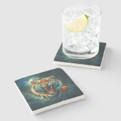 Roaring Tiger Moonlit Dschungel Steinuntersetzer (Seitenansicht)