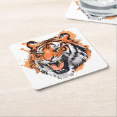 "Roaring Tiger Portrait." Rechteckiger Pappuntersetzer (angewinkelt)