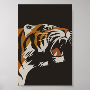 Roaring Tiger Vintag Animal Poster