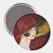 Roaring Twenties 1920er Flapper Girl in Red Hat Magnet (Vorderseite/Rückseite)