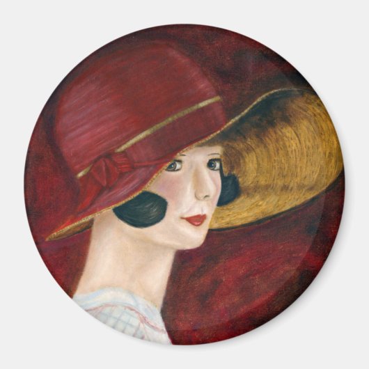 Roaring Twenties 1920er Flapper Girl in Red Hat Magnet (Vorne)