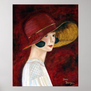 Roaring Twenties 1920er Flapper Girl in Red Hat Poster