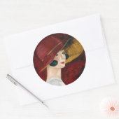 Roaring Twenties 1920er Flapper Girl in Red Hat Runder Aufkleber (Umschlag)