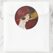 Roaring Twenties 1920er Flapper Girl in Red Hat Runder Aufkleber (Tasche)