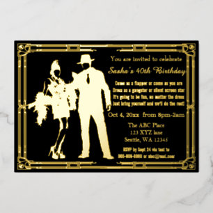 Roaring Twenties Art Deco Flapper Girl und Gangste Folieneinladung