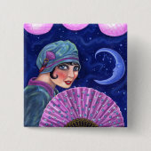Roaring Twenties Flapper Girl Fan Moon Stars Button (Vorderseite)