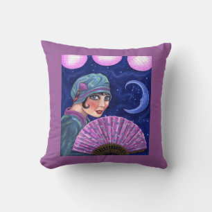 Roaring Twenties Flapper Girl Fan Moon Stars Kissen